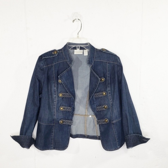 Chico's Petite Braid-Detail Denim Military Jacket - Picture 1 of 8